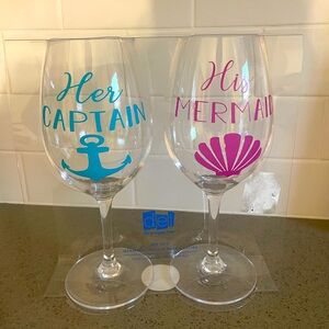 Mermaid and Captain Wine Glass | Set of 2 | acrylic wine glasses | new in box
